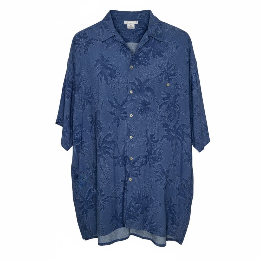 Tropical Palm Tree Print Short Sleeve Button Up‎ Mens Shirt Pierre Cardin